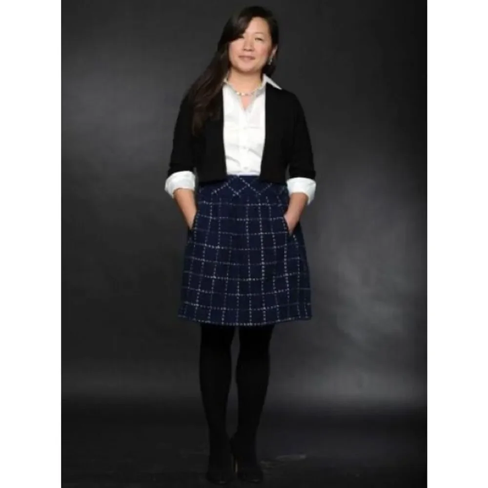 Maeve Anthropologie Wool Tweed Converging Bits Skirt Navy in Navy Blue Size 4